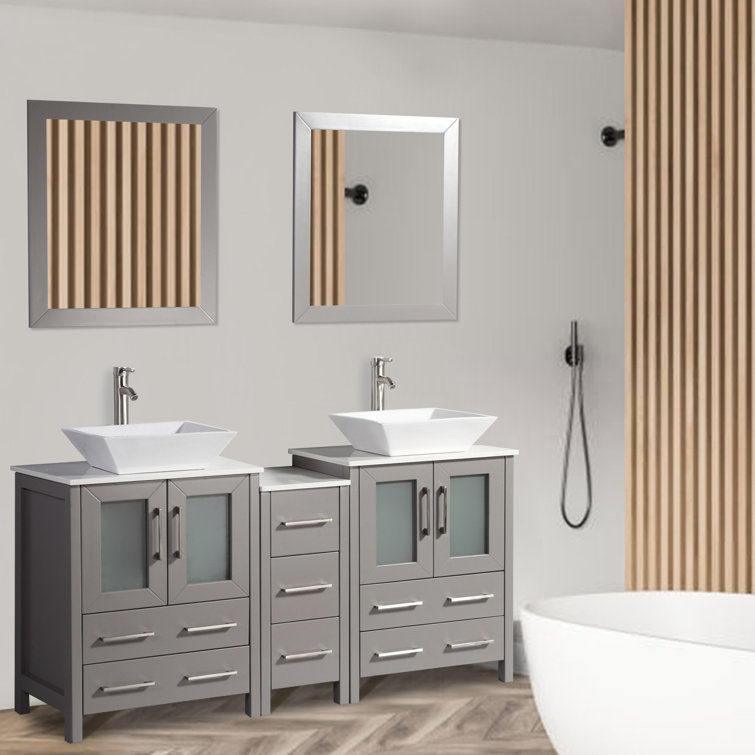 Brayden Studio® Mehara 60" Double Bathroom Vanity Set with Mirror